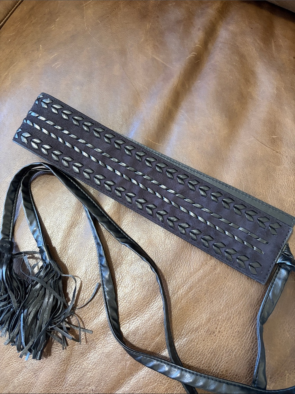 Express Black Braided Fringe Tie Waist Belt - Picture 2 of 3